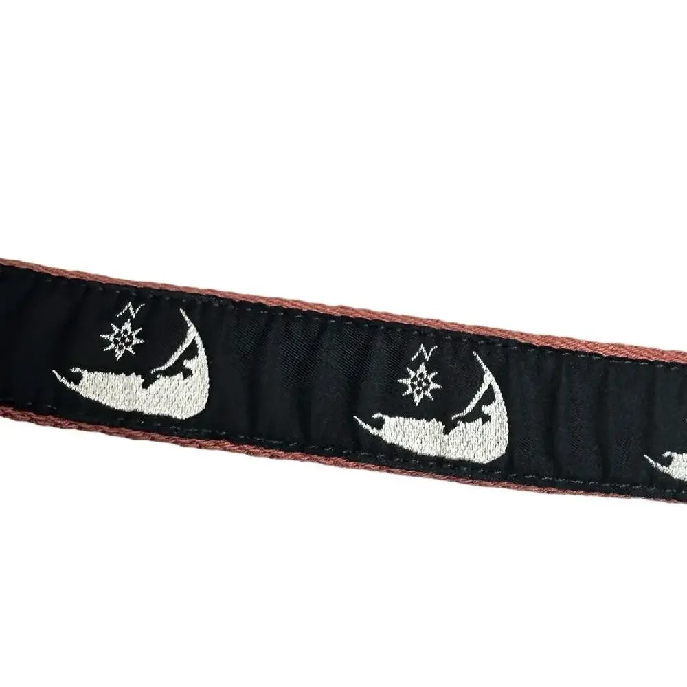 Leather Man Top Grain Leather Belt Compass Wave Nautical Sailing Canvas Fabric